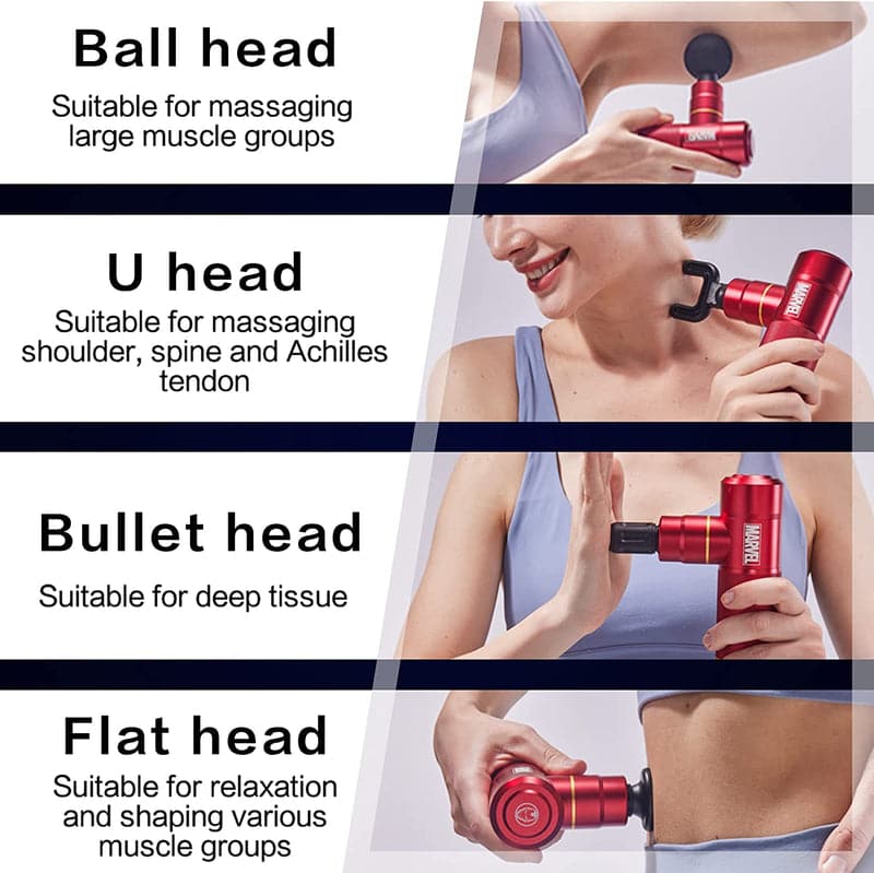 Rotai Iron Man Pocket Massage Gun – Portable Deep Tissue Massager with 4 Speed Settings, 4 Heads, 7-Hour Battery, Quiet Brushless Motor & Travel Pouch