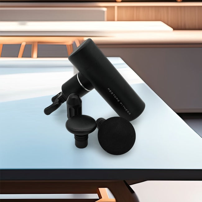 Restore Mini Massage Gun – Portable Deep Tissue Massager with 5 Heads & 4 Speed Modes