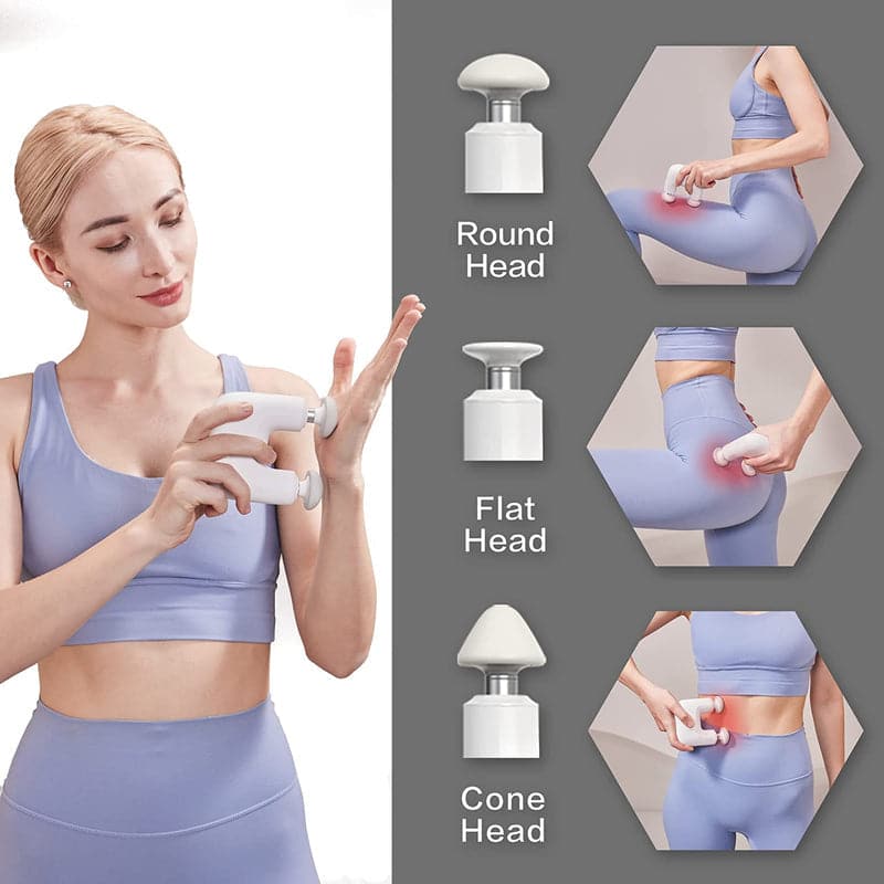 Rotai SX301 Mini Double Head Massage Gun – Portable Deep Tissue Massager with 4 Heads, Quiet Brushless Motor & USB-C Rechargeable Battery