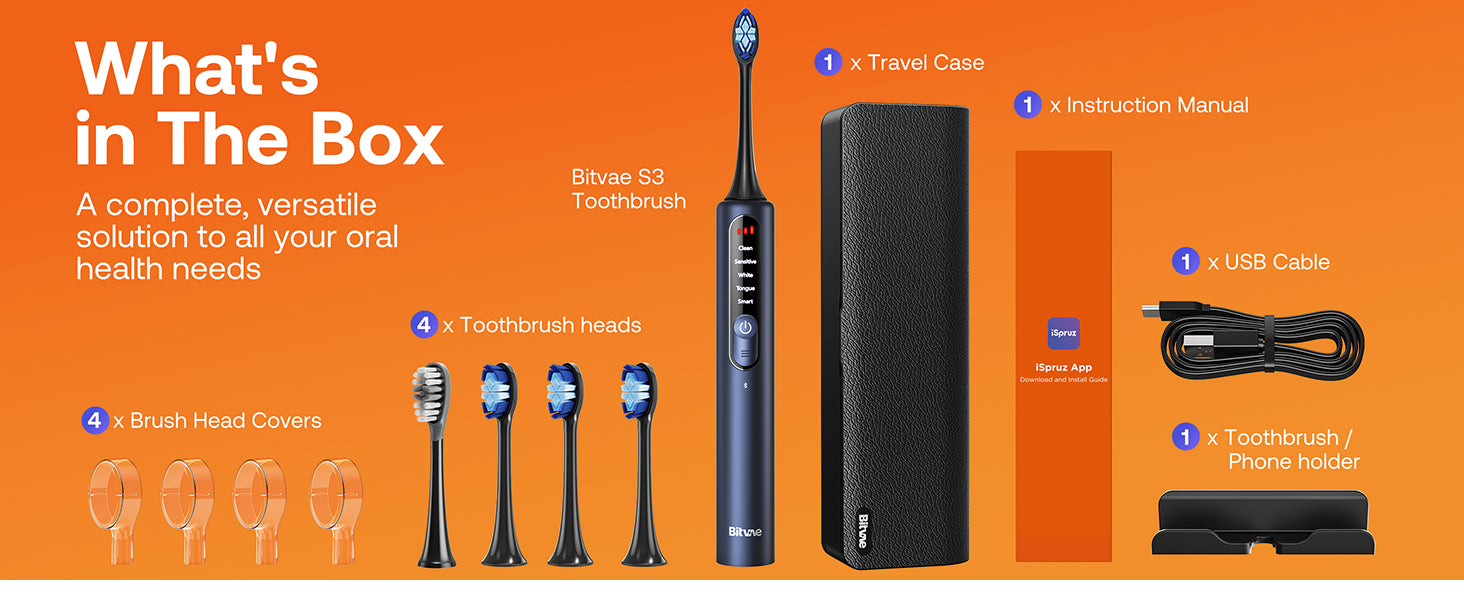 Bitvae Smart S3 Sonic Electric Toothbrush, 180-Day Battery Life, Travel Case