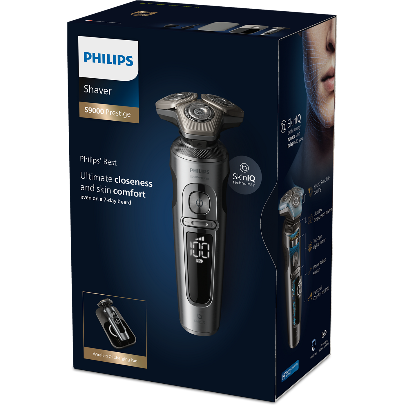 Philips S9000 Prestige Electric Shaver SP9871/22 | Wet & Dry Razor with Smart SkinIQ Technology | Ultra-Close & Comfortable Shave | Wireless Charging & 60min Cordless Use