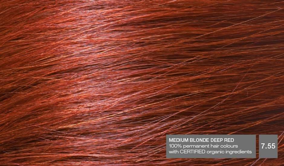 Medium Blonde Deep Red 7.55 Hair Colour with Natural Ingredients base Naturigin 