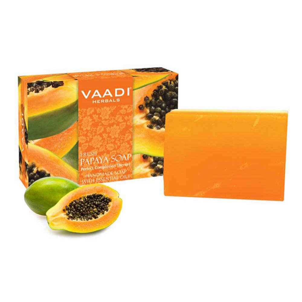 Organic Fresh Papaya Soap - Clears Impurities off Skin - Evens Skin Tone (75 gms / 2.7 oz) base Vaadi Organics UAE 