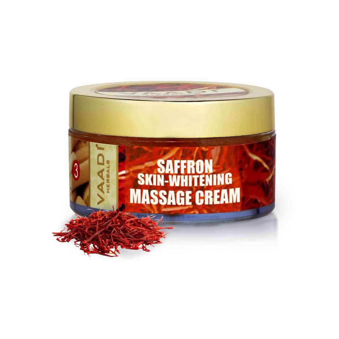 Skin Brightening Organic Saffron Massage Cream with Basil Oil & Shea Butter - Improves Complexion - Reduces Puffiness, Marks & Spots ( 50 gms/2 oz) base Vaadi Organics UAE 