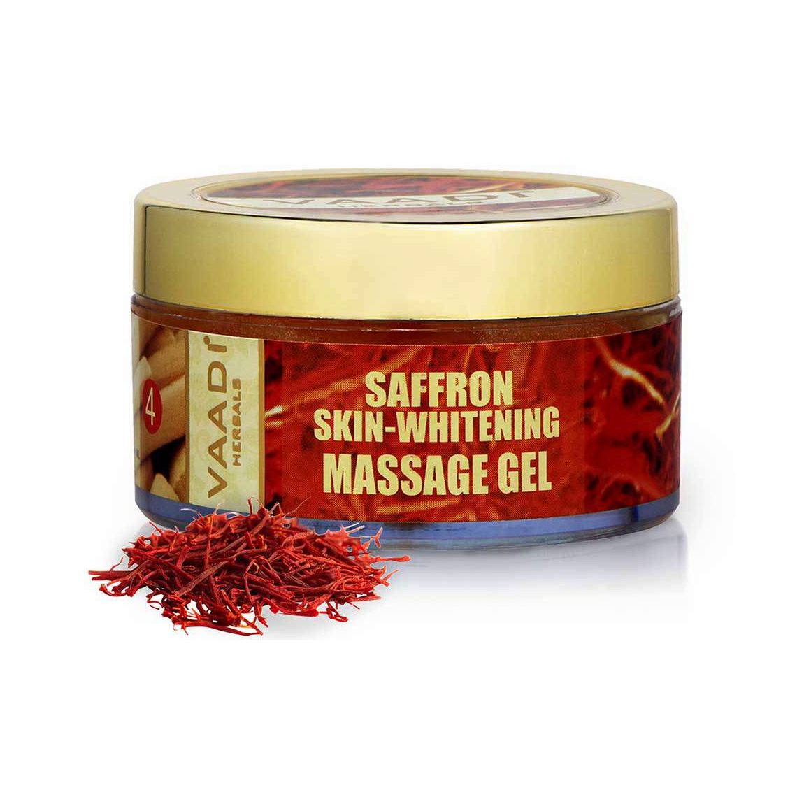 Skin Brightening Organic Saffron Massage Gel with Basil Oil & Shea Butter - Improves Complexion - Reduces Puffiness ( 50 gms/2 oz) Vaadi Organics UAE 