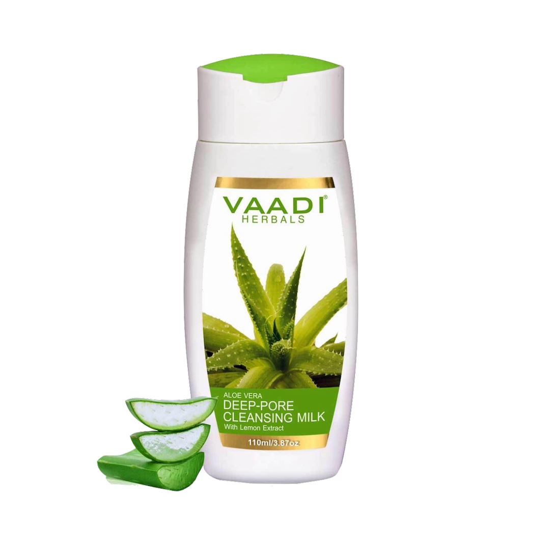 Organic Aloe Vera Deep Pore Cleansing Milk with Lemon Extract - Cleanses Skin (110 ml/ 4 fl oz) base Vaadi Organics UAE 