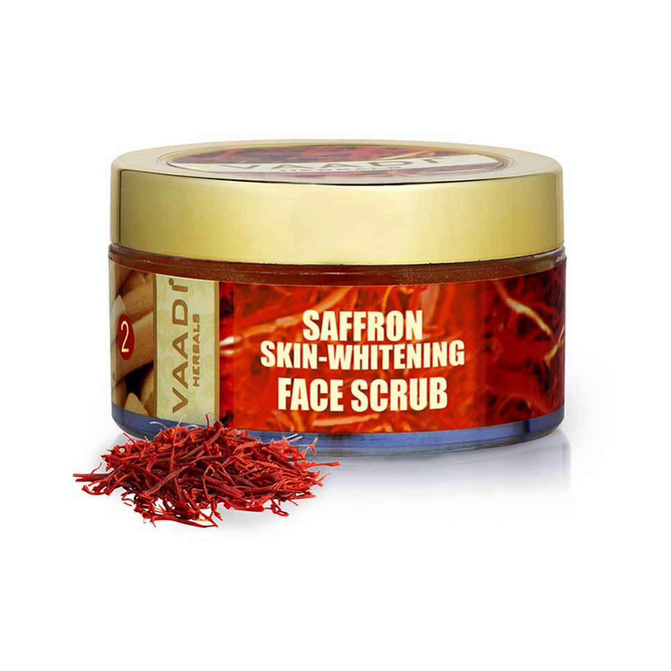 Skin Brightening Organic Saffron Scrub with Basil Oil & Shea Butter - Improves Complexion - Reduces Puffiness, Marks & Spots ( 50 gms/2 oz) Vaadi Organics UAE 