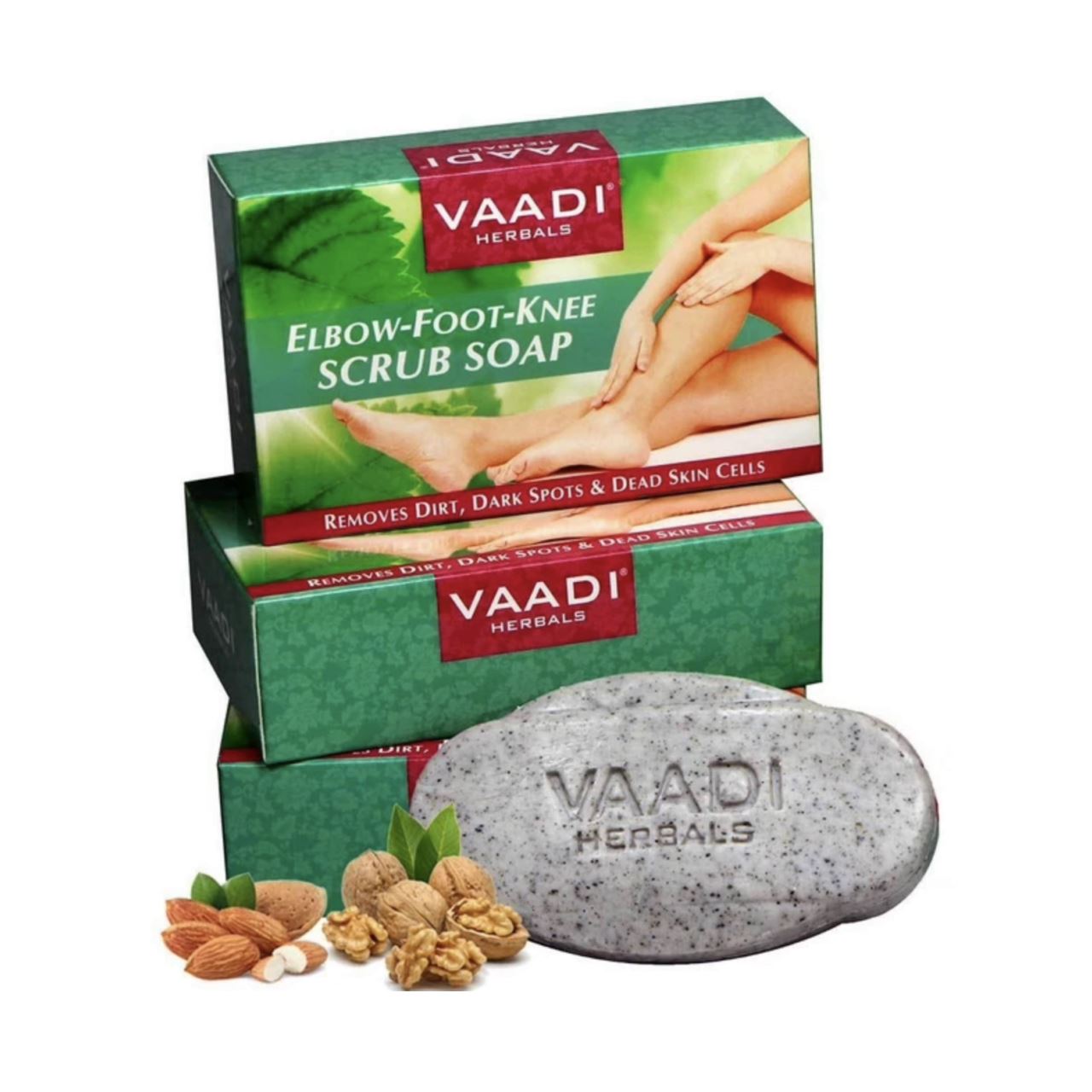 Organic Elbow Foot Knee Scrub Soap with Almond & Walnut - Removes Dead Skin (3 x 75 gms / 2.7 oz) base Vaadi Organics UAE 