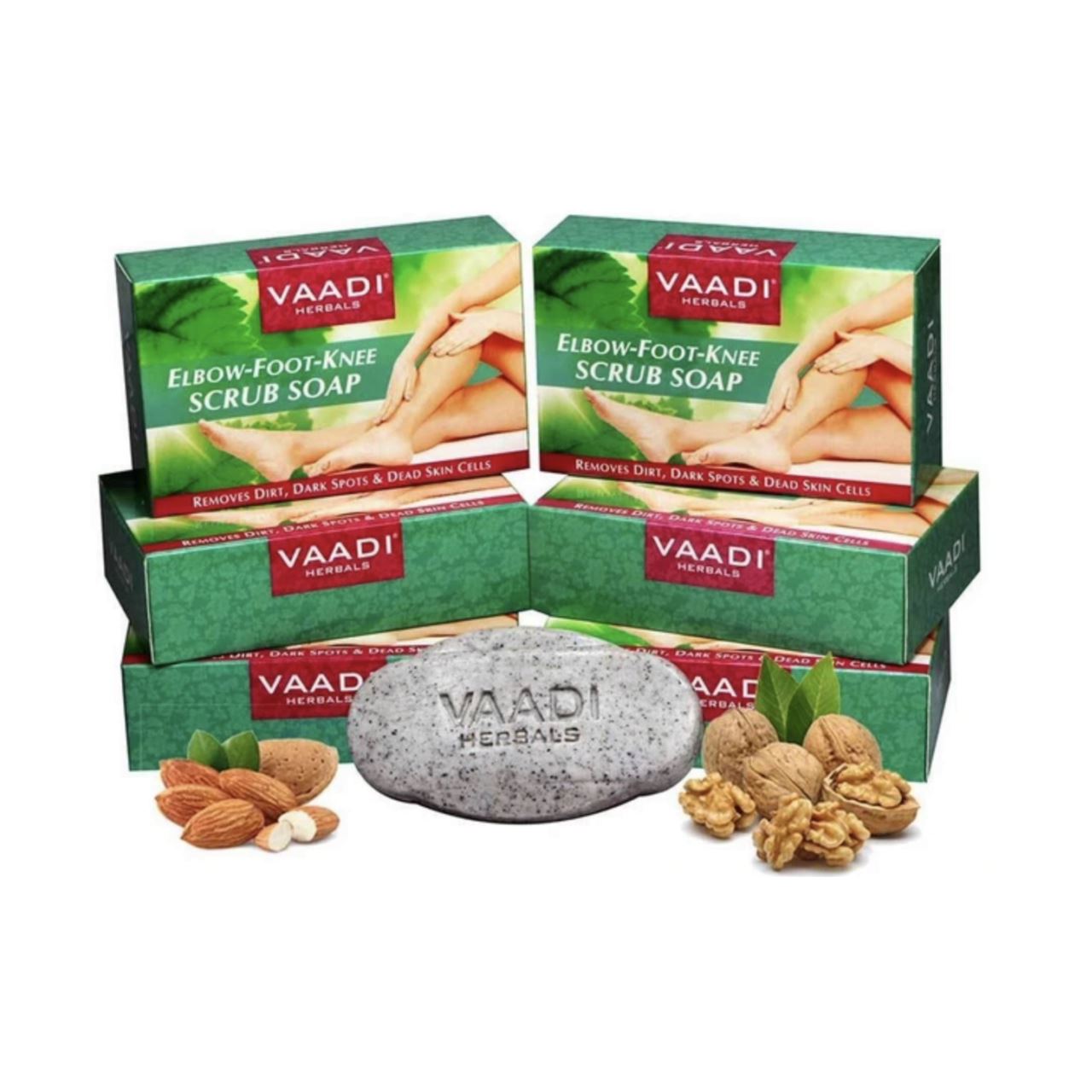 Organic Elbow Foot Knee Scrub Soap with Almond & Walnut - Removes Dead Skin (6 x 75 gms / 2.7 oz) base Vaadi Organics UAE 