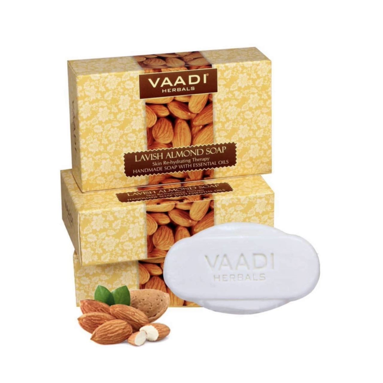 Rehydrating Organic Lavish Almond Soap with Honey & Aloe Vera Extract (3 x 75 gms/2.7 oz) base Vaadi Organics UAE 