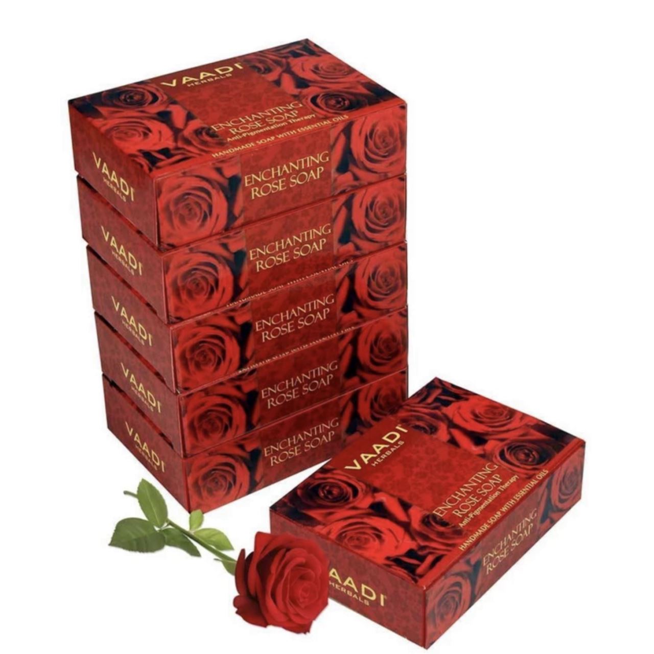 Enchanting Organic Rose Soap with Mulberry Extract - Anti Pigmentation Therapy (6 x 75 gms/2.7 oz) base Vaadi Organics UAE 