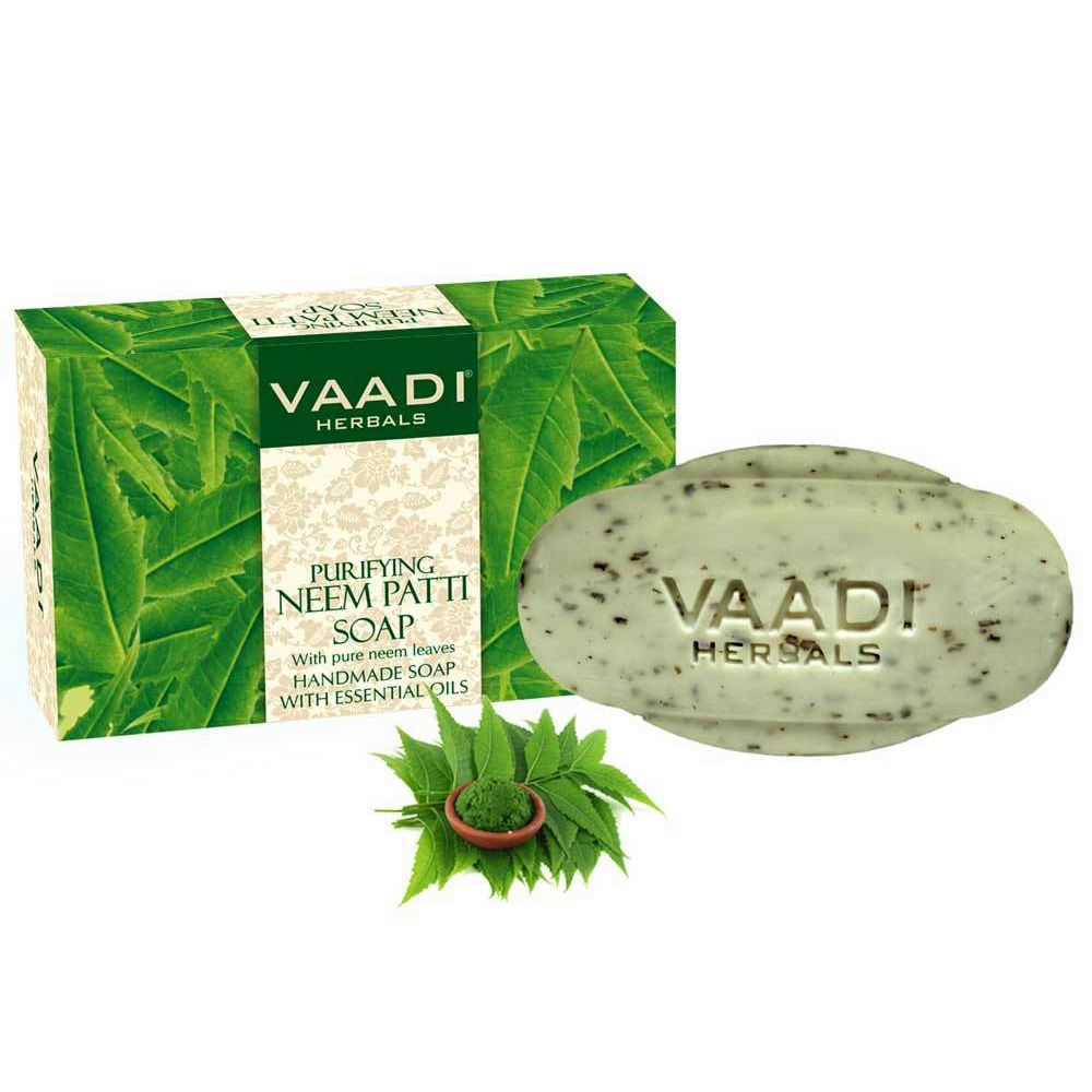 Organic Neem Soap with Pure Neem Leaves (Anti Bacterial) - Detoxifies Skin (75 gms / 2.7 oz) base Vaadi Organics UAE 