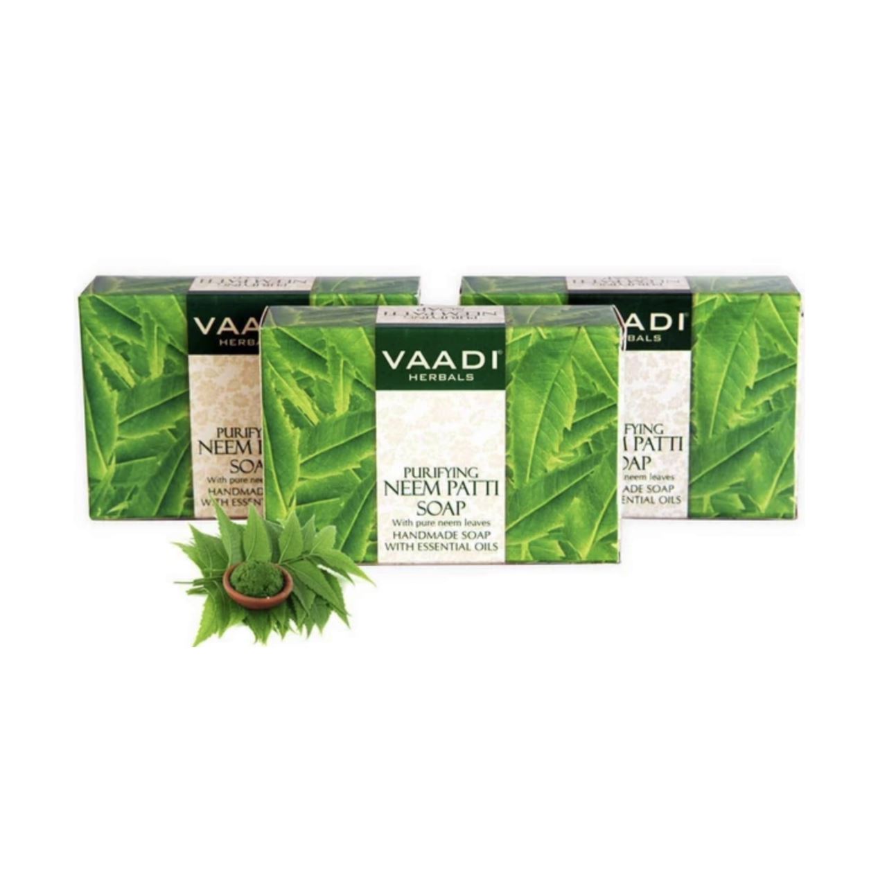 Organic Neem Soap with Pure Neem Leaves (Anti Bacterial) - Detoxifies Skin (3 x 75 gms / 2.7 oz) base Vaadi Organics UAE 