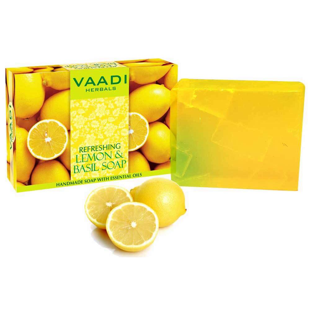 Refreshing Organic Lemon & Basil Soap - Tones & Brightens Skin (75 gms / 2.7 oz) base Vaadi Organics UAE 