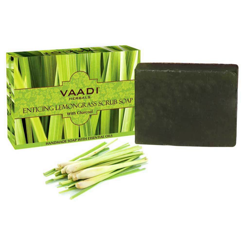 Enticing Organic Lemongrass Soap with Charcoal - Exfoliates & Polishes Skin (75 gms / 2.7 oz) base Vaadi Organics UAE 