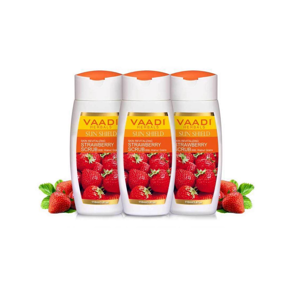 Organic Strawberry Scrub Moisturising Lotion with Walnut Grains (3 x 110 ml/ 4 fl oz) base Vaadi Organics UAE 