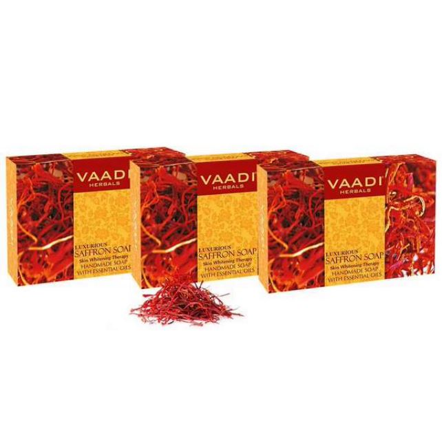 Luxurious Organic Saffron Soap - Skin Restoration Therapy - Evens Skin Tone (3 x 75 gms / 2.7 oz) base Vaadi Organics UAE 