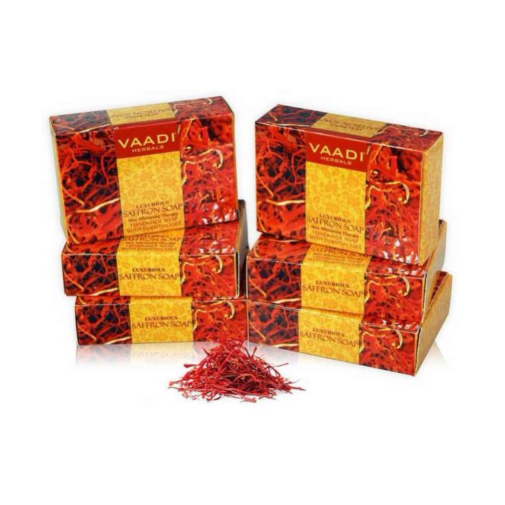 Luxurious Organic Saffron Soap - Skin Restoration Therapy - Evens Skin Tone (6 x 75 gms / 2.7 oz) base Vaadi Organics UAE 