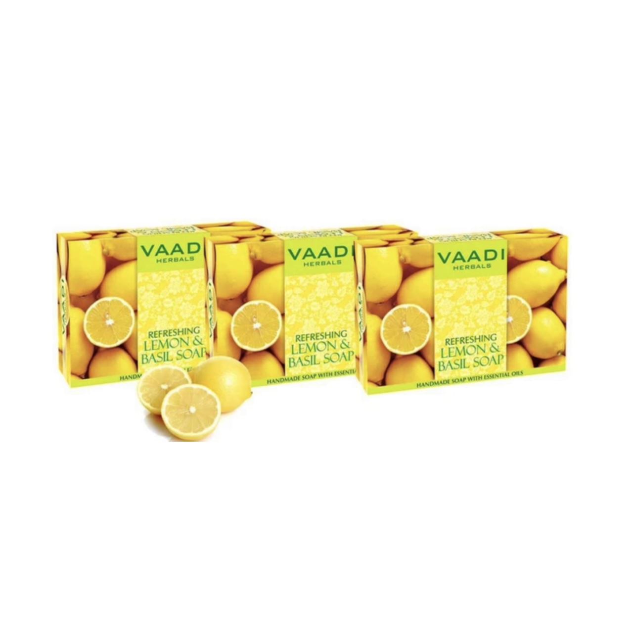 Refreshing Organic Lemon & Basil Soap - Tones & Brightens Skin (3 x 75 gms / 2.7 oz) base Vaadi Organics UAE 