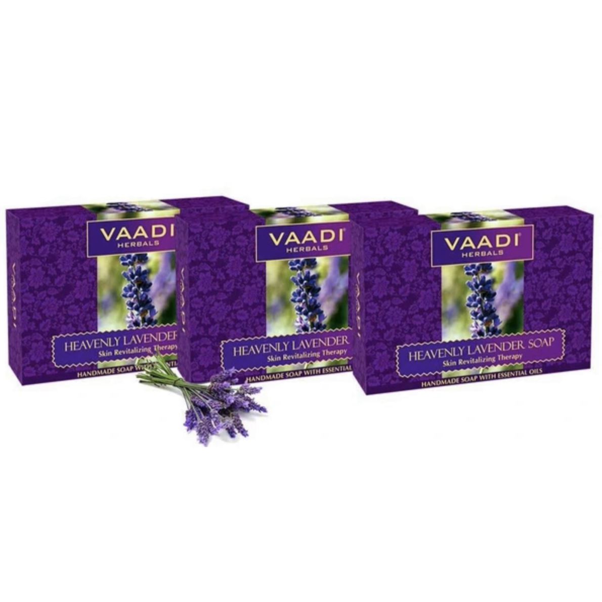 Heavenly Organic Lavender Soap with Rosemary - Revitalizes & Hydrates Skin (3 x 75 gms / 2.7 oz) base Vaadi Organics UAE 