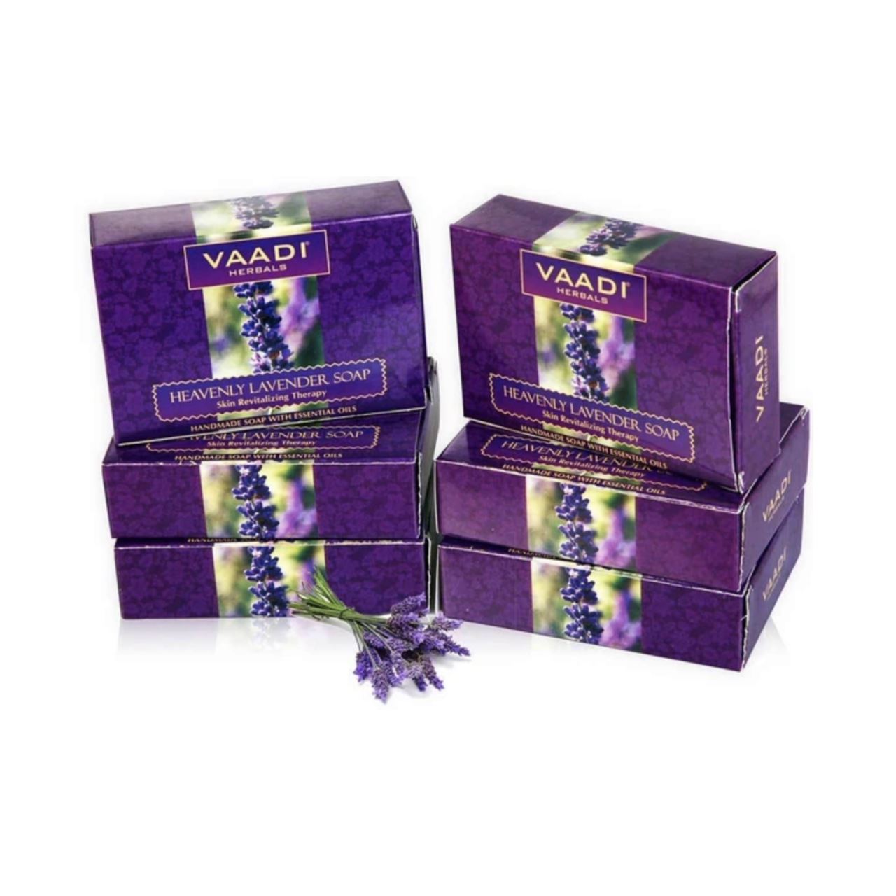 Heavenly Organic Lavender Soap with Rosemary - Revitalizes & Hydrates Skin (6 x 75 gms / 2.7 oz) base Vaadi Organics UAE 