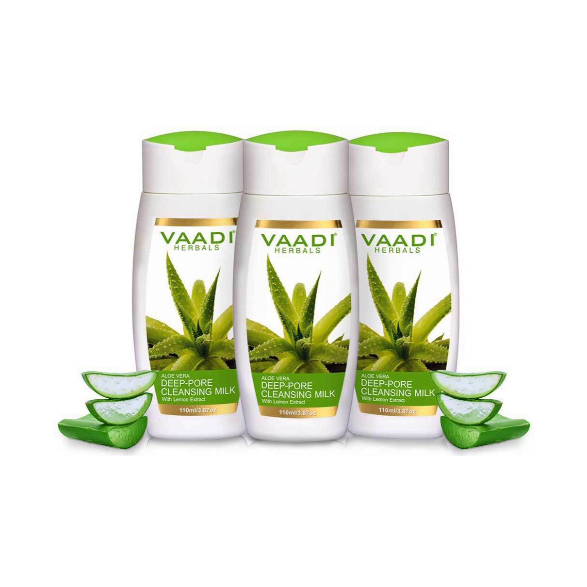 Organic Aloe Vera Deep Pore Cleansing Milk with Lemon Extract - Cleanses Skin (3 x 110 ml/ 4 fl oz) base Vaadi Organics UAE 