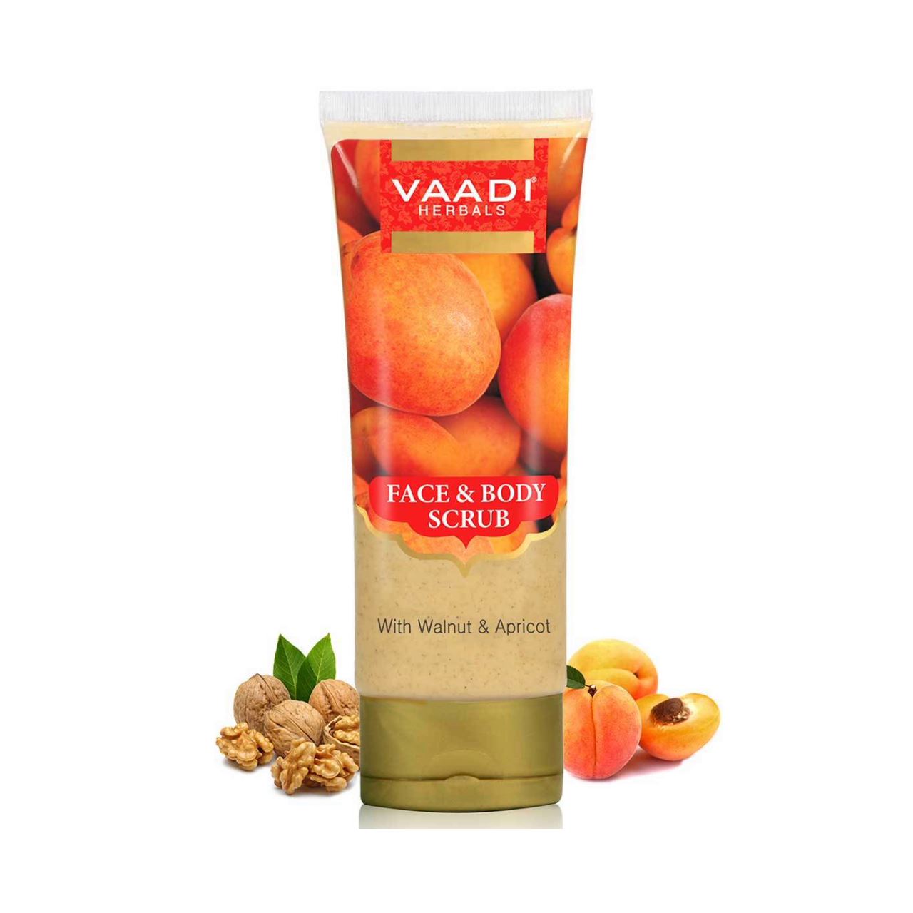 Organic Face & Body Scrub with Walnut & Apricot - Exfoliates & Unclogs Pores (110 gms / 4 oz) Vaadi Organics UAE 