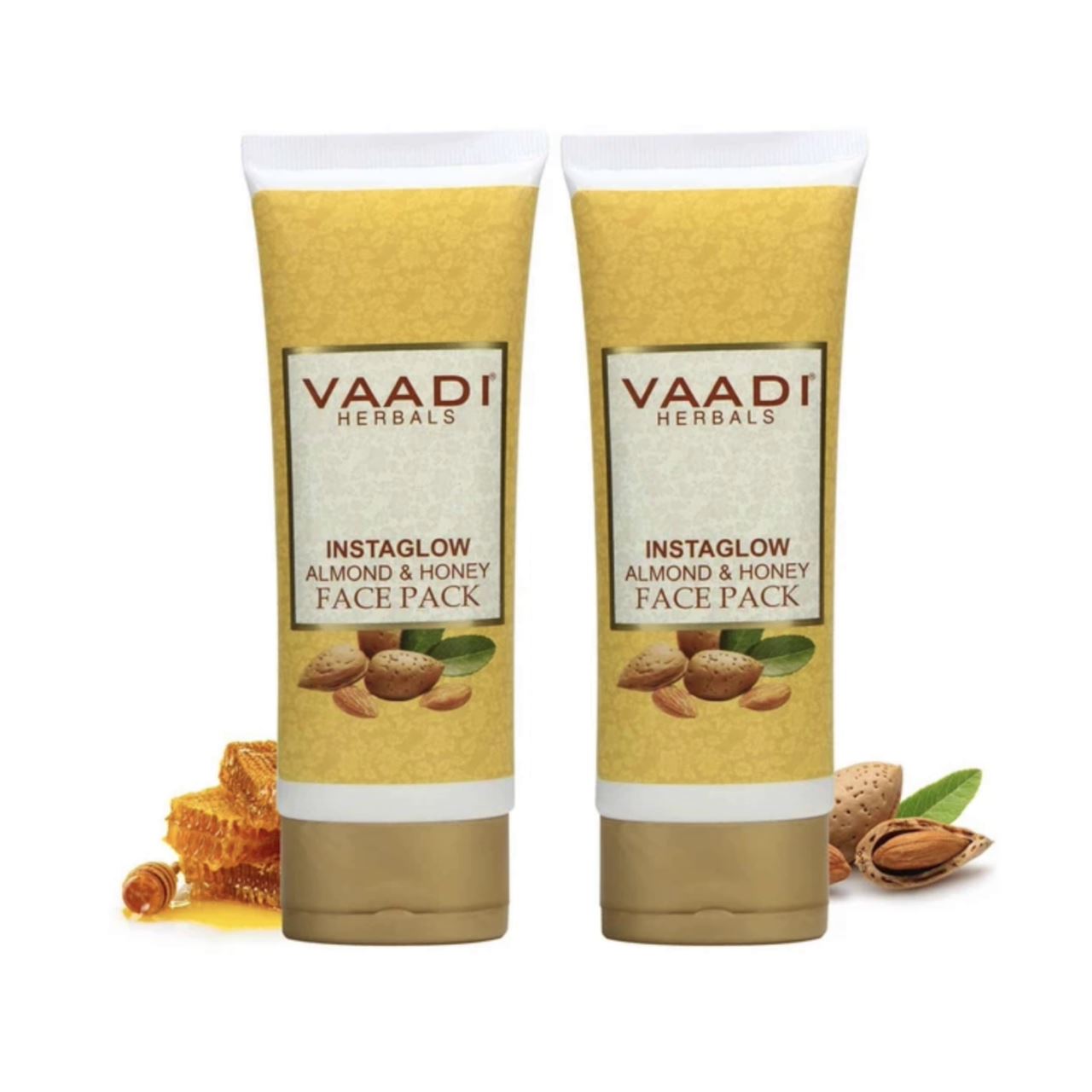 Organic InstaGlow Face Pack with Almond & Honey - Reduces Pigmentation - Gives Instant Glow (2 x 120 gms/ 4.3 oz) Vaadi Organics UAE 