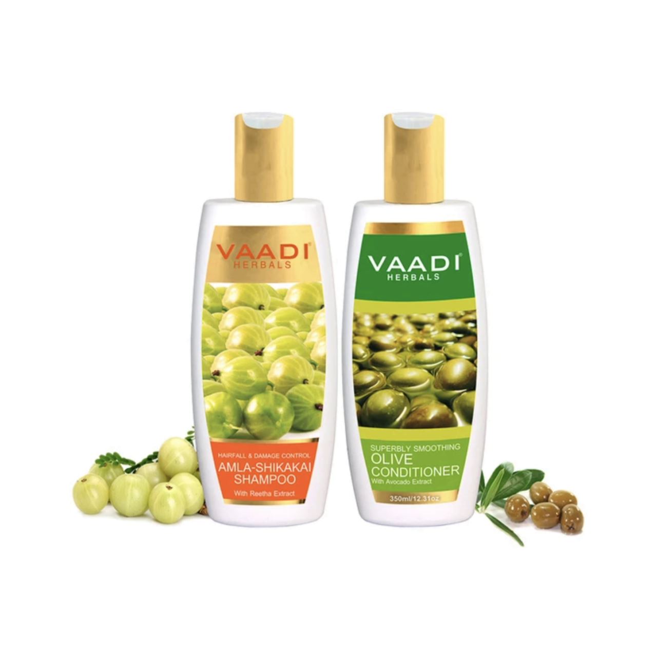 Hairfall & Damage Control Organic Gooseberry Shampoo - Rich Olive Conditioner (2 x 350 ml/ 12 fl oz) base Vaadi Organics UAE 