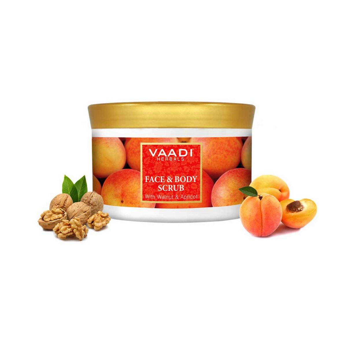 Organic Face & Body Scrub with Walnut & Apricot - Exfoliates & Unclogs Pores (600 gms/ 17.63 oz) base Vaadi Organics UAE 