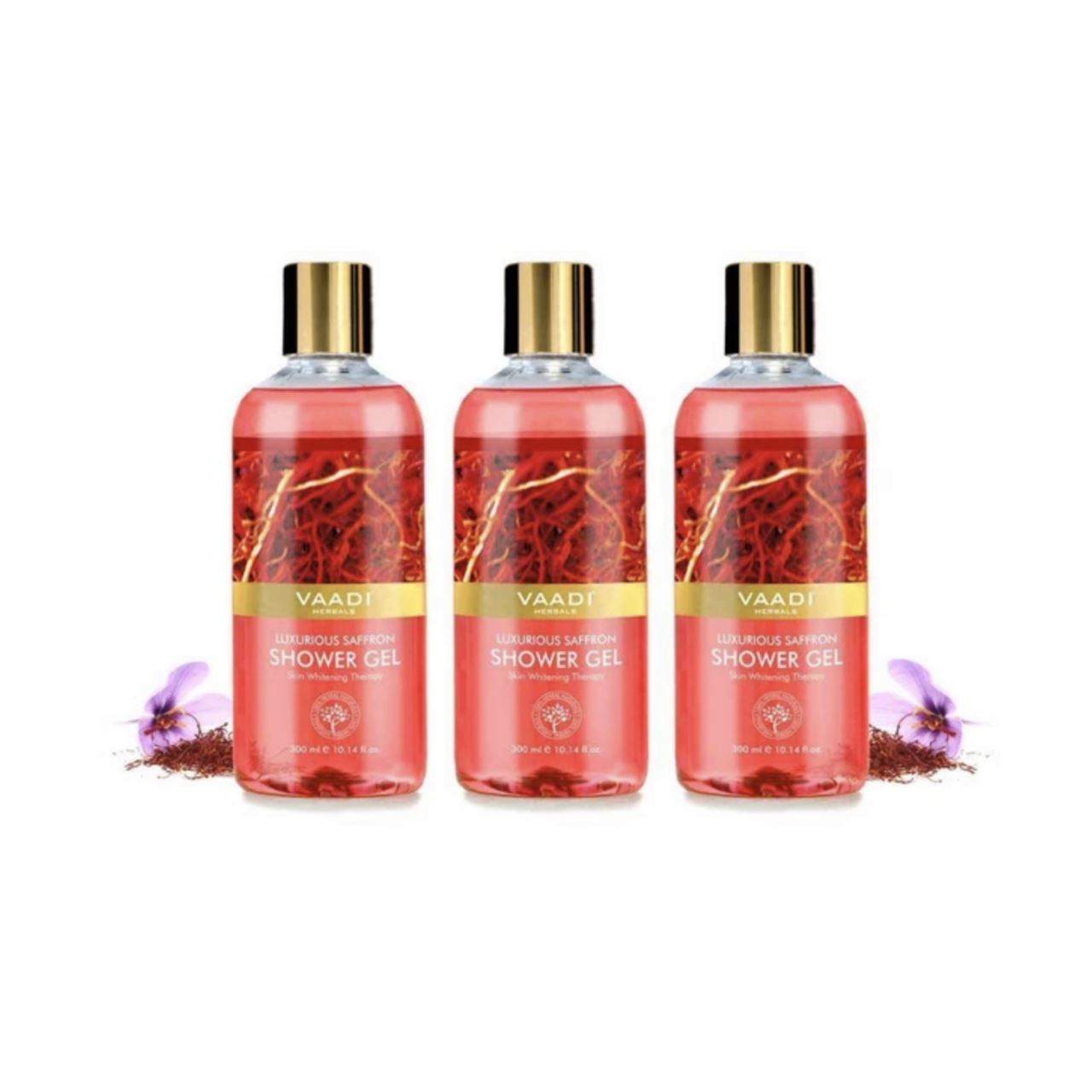 Luxurious Organic Saffron Shower Gel - Skin BrighteningTherapy (3 x 300 ml / 10.2 fl oz) base Vaadi Organics UAE 