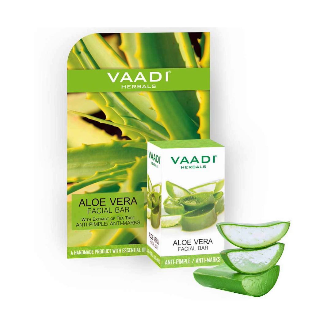 Organic Aloe Vera Facial Bar with Tea Tree and Honey - Reduces Acne (25 gms/0.9 oz) base Vaadi Organics UAE 