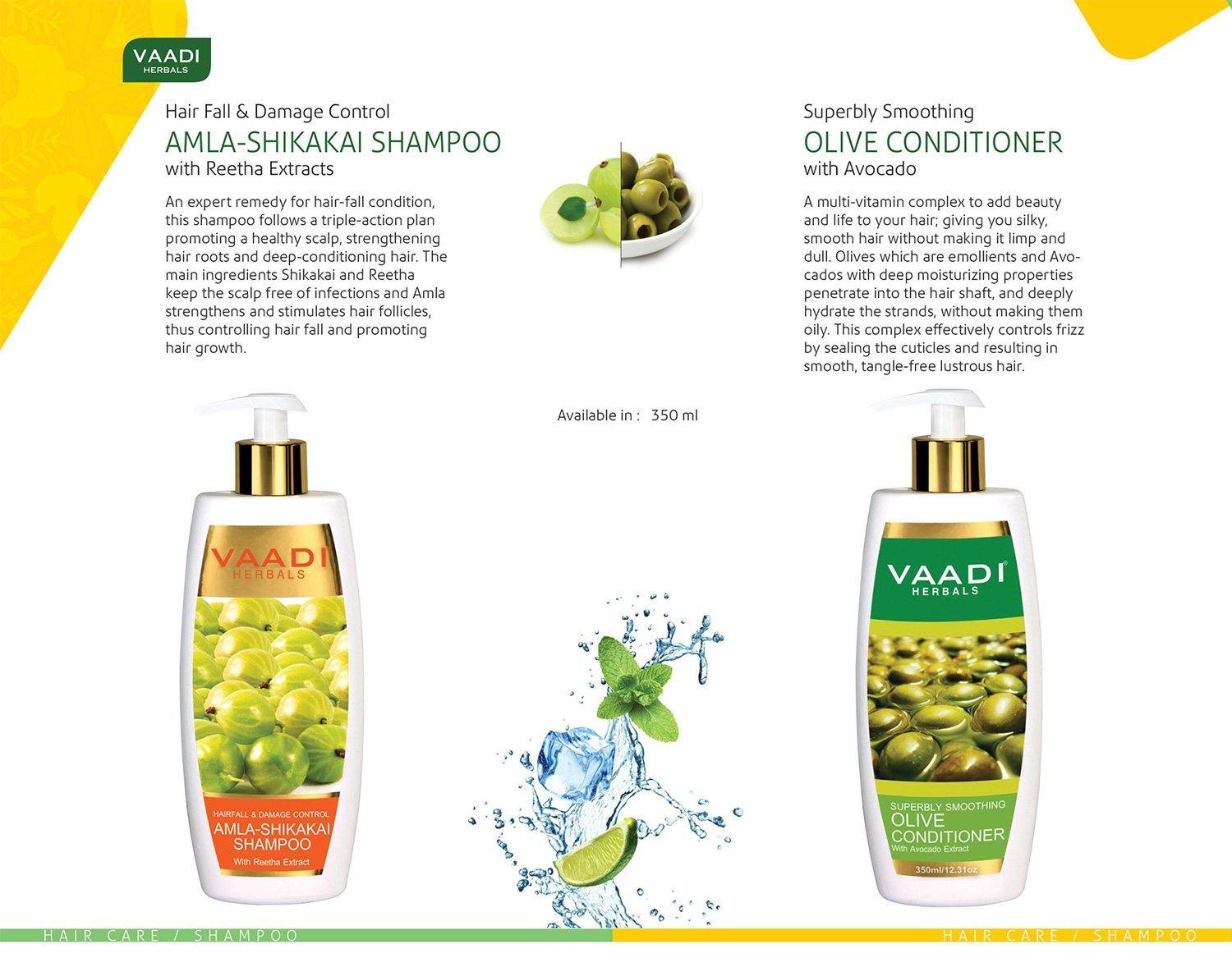 Hairfall & Damage Control Organic Gooseberry Shampoo - Rich Olive Conditioner (2 x 350 ml/ 12 fl oz) base Vaadi Organics UAE 