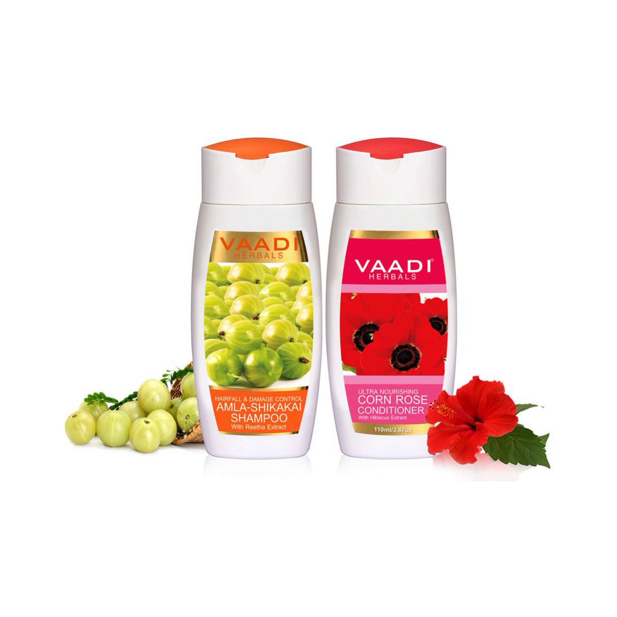 Hairfall & Damage Control Organic Gooseberry Shampoo - Corn Rose Conditioner (2 x 110 ml / 4 fl oz) base Vaadi Organics UAE 