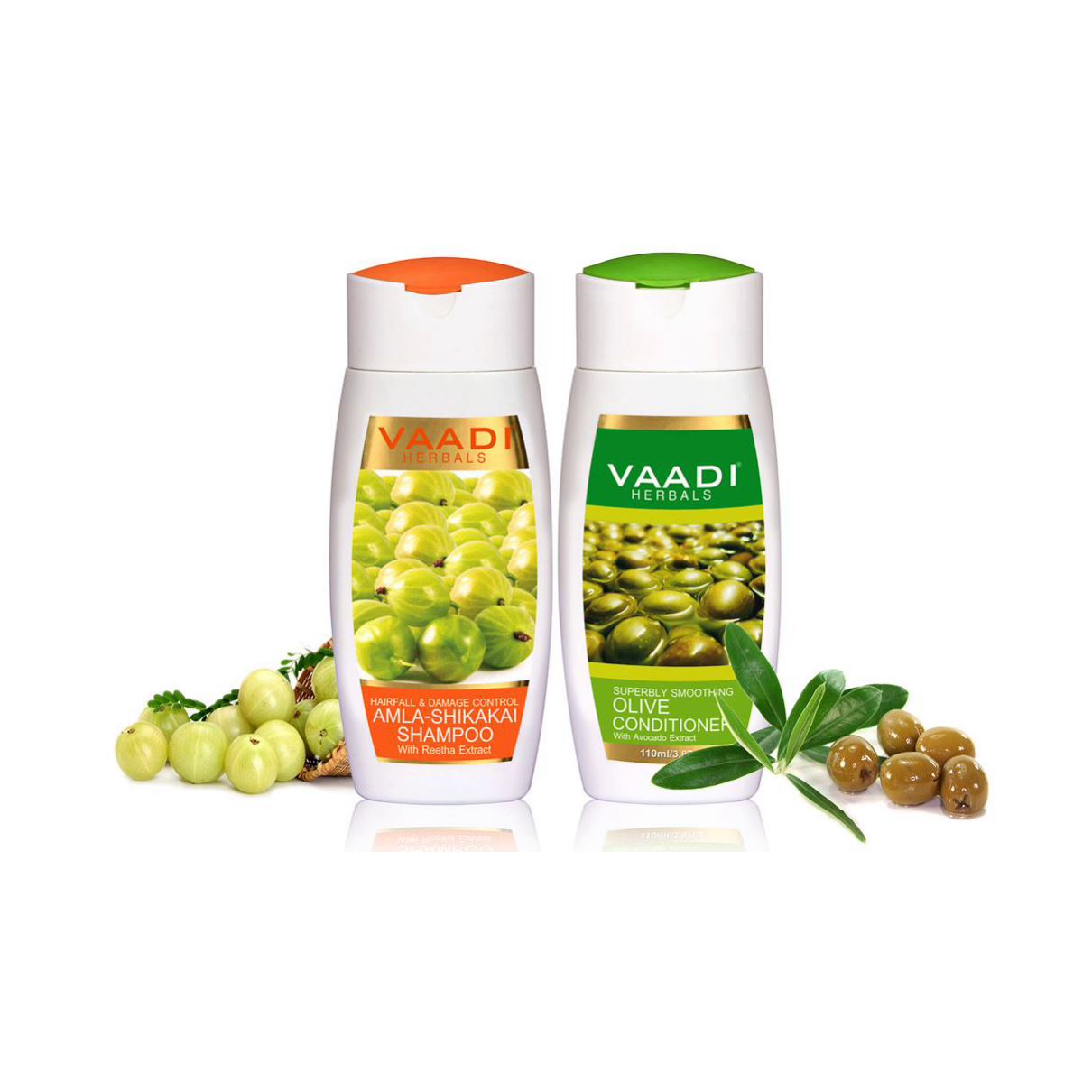 Hairfall & Damage Control Organic Gooseberry Shampoo - Rich Olive Conditioner (2 x 110 ml/ 4 fl oz) base Vaadi Organics UAE 