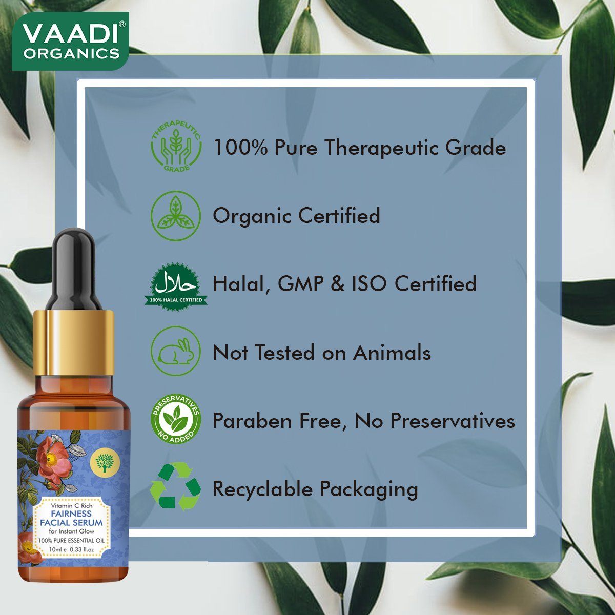 Organic Vitamin C Facial Serum - Brightens Skin, Protects from Sun Damage (10 ml/ 0.33 oz) base Vaadi Organics UAE 