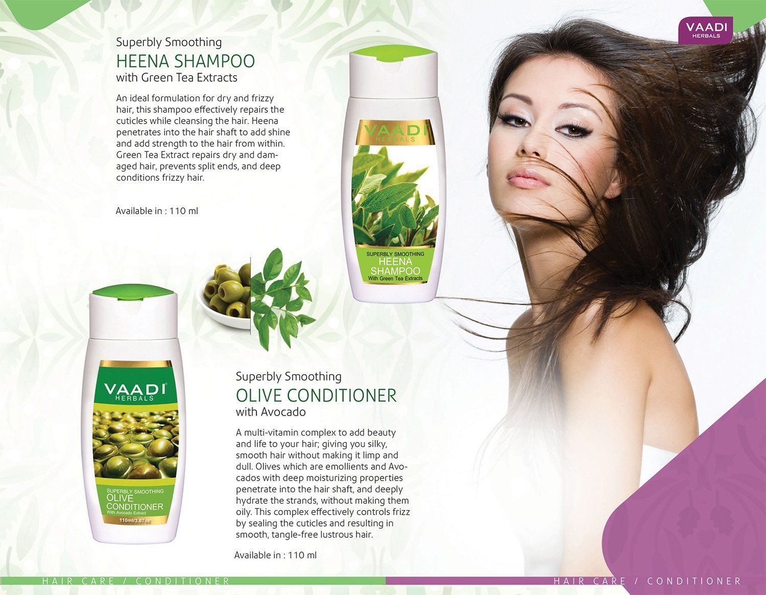 Superbly Smoothing Organic Heena Shampoo - Rich Olive Conditioner (2 x 110 ml/ 4 fl oz) base Vaadi Organics UAE 