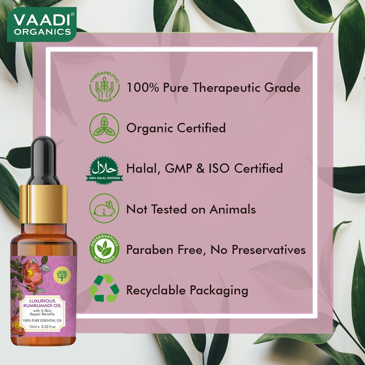 Organic Luxurious Kumkumadi Oil (Pure Mix of Saffron, Sandalwood, Manjistha & Almond Oil) - (10 ml/ 0.33 oz) base Vaadi Organics UAE 