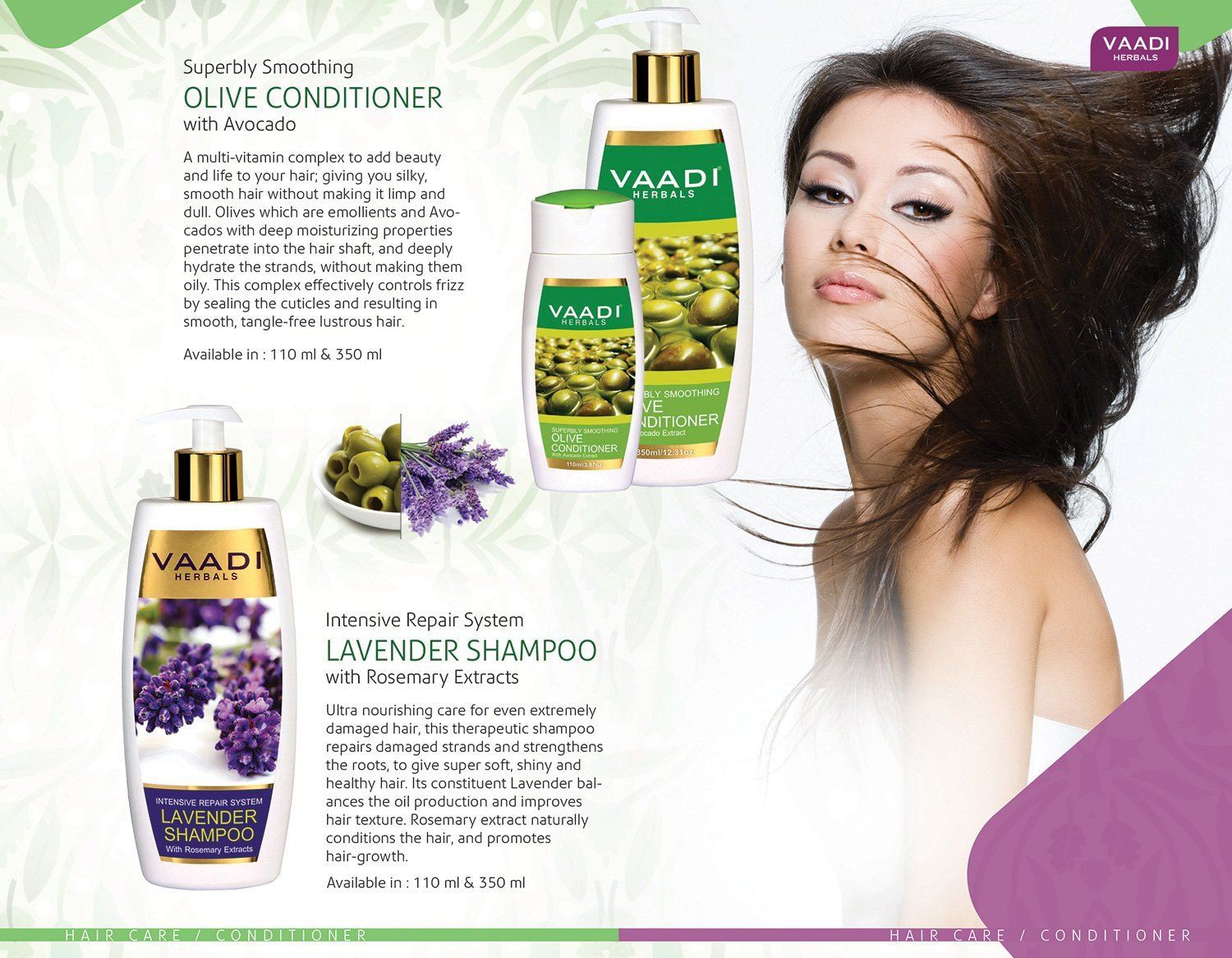 Intensive Repair Organic Lavender Shampoo - Rich Olive Conditioner (2 x 350 ml/ 12 fl oz) base Vaadi Organics UAE 