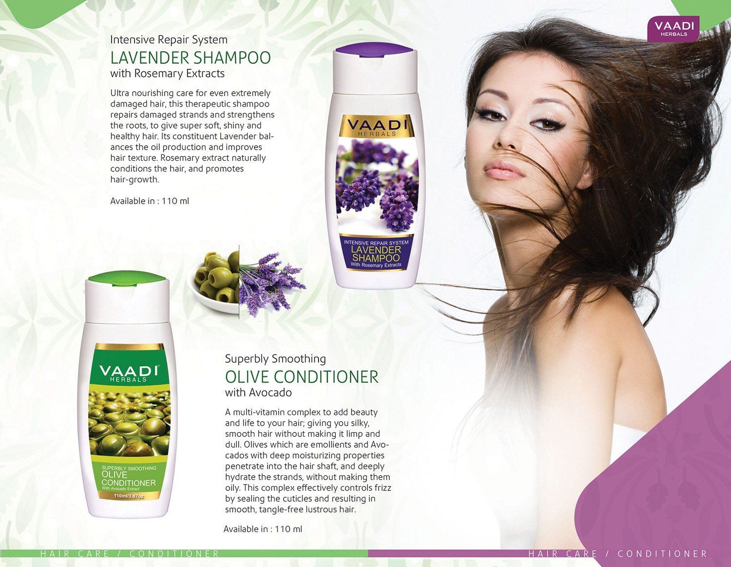 Intensive Repair Organic Lavender Shampoo - Rich Olive Conditioner (2 x 110 ml/ 4 fl oz) base Vaadi Organics UAE 