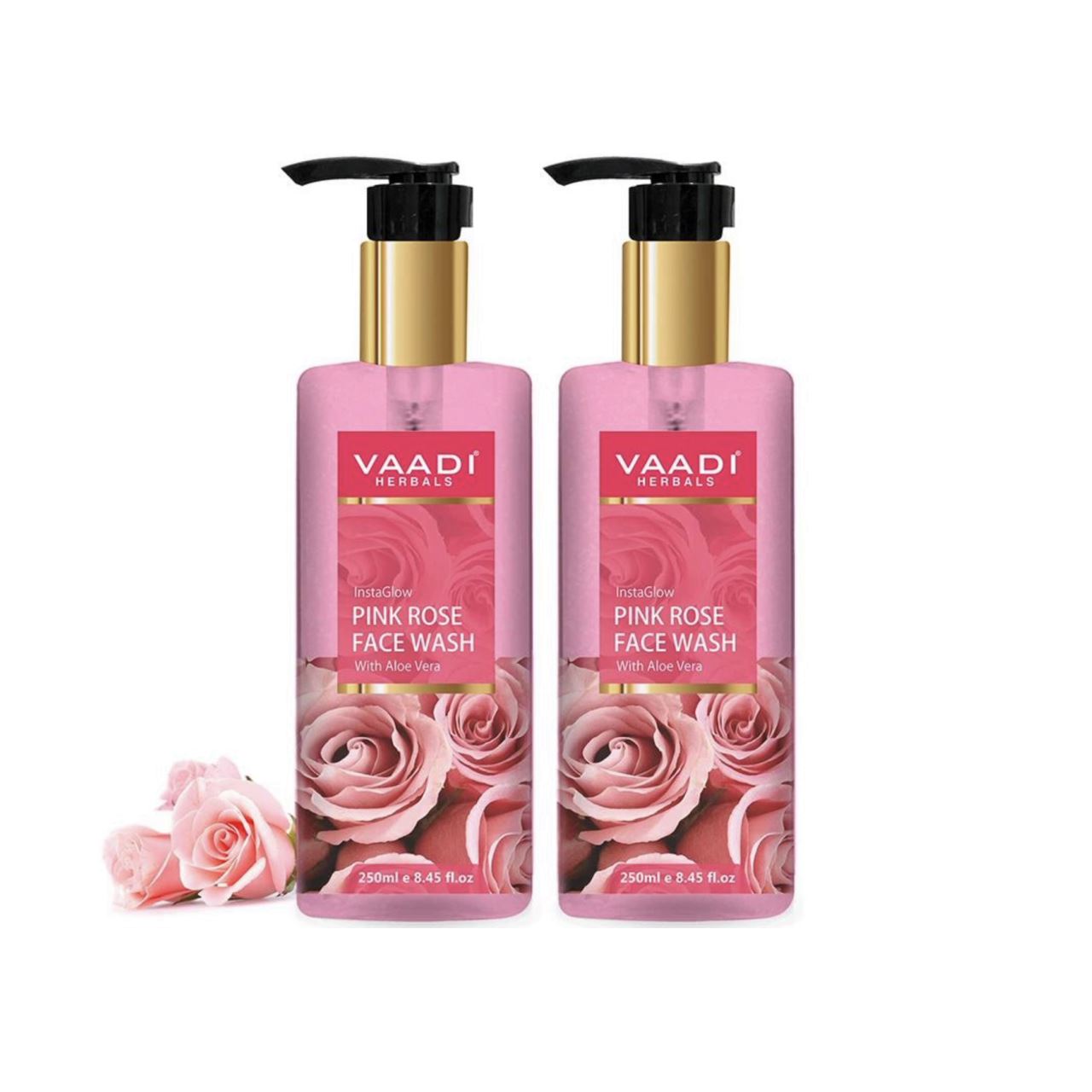 Insta Glow Pink Rose Face wash with Aloe vera extract ( 2 x 250 ml/8.45 fl oz) base Vaadi Organics UAE 