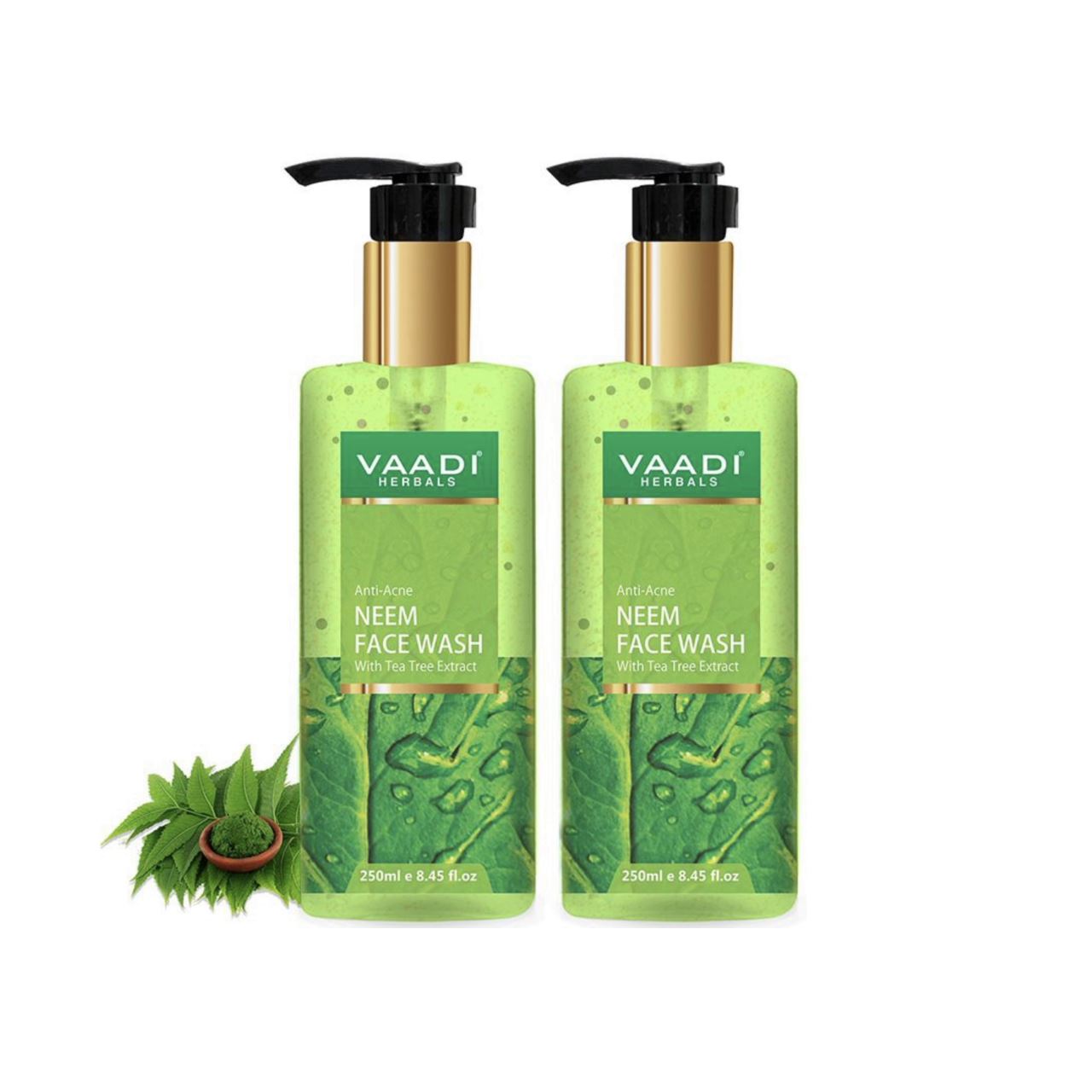 Anti Acne Anti-Bacterial Organic Neem Face Wash with Tea Tree Extract (2 x 250 ml / 8.5 oz) base Vaadi Organics UAE 