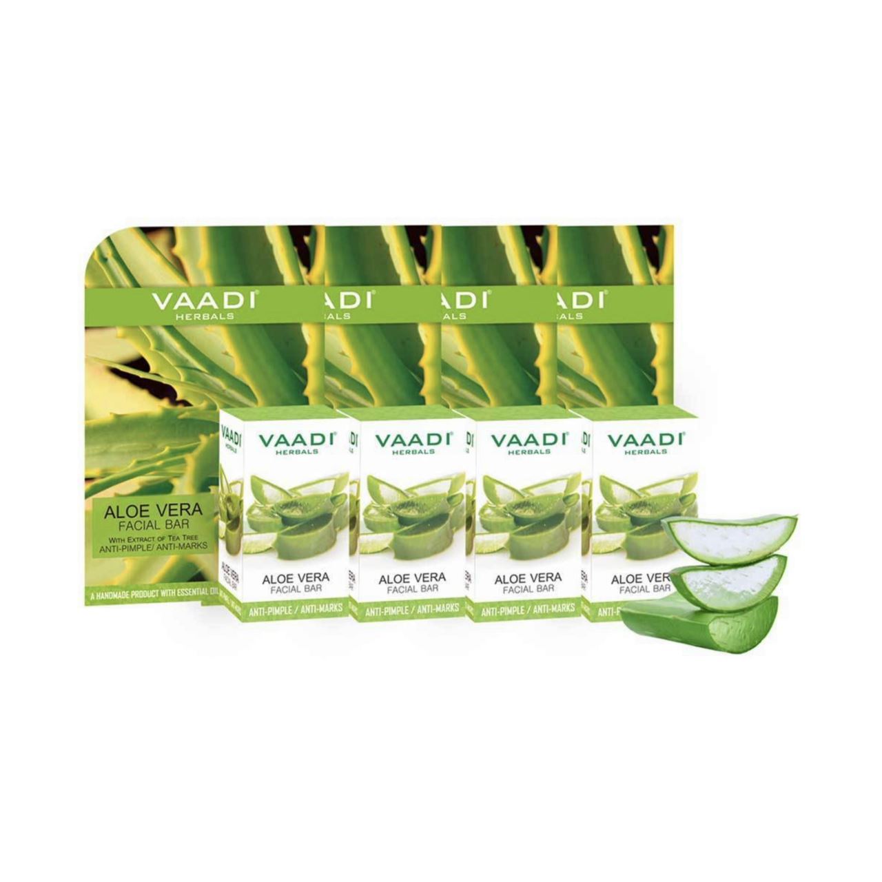 Organic Aloe Vera Facial Bar with Tea Tree and Honey - Reduces Acne (4 x 25 gms/0.9 oz) base Vaadi Organics UAE 