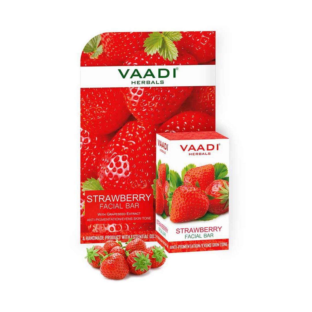 Organic Strawberry Facial Bar with Grapeseed Extract - Anti Ageing (25 gms/0.9 oz) base Vaadi Organics UAE 