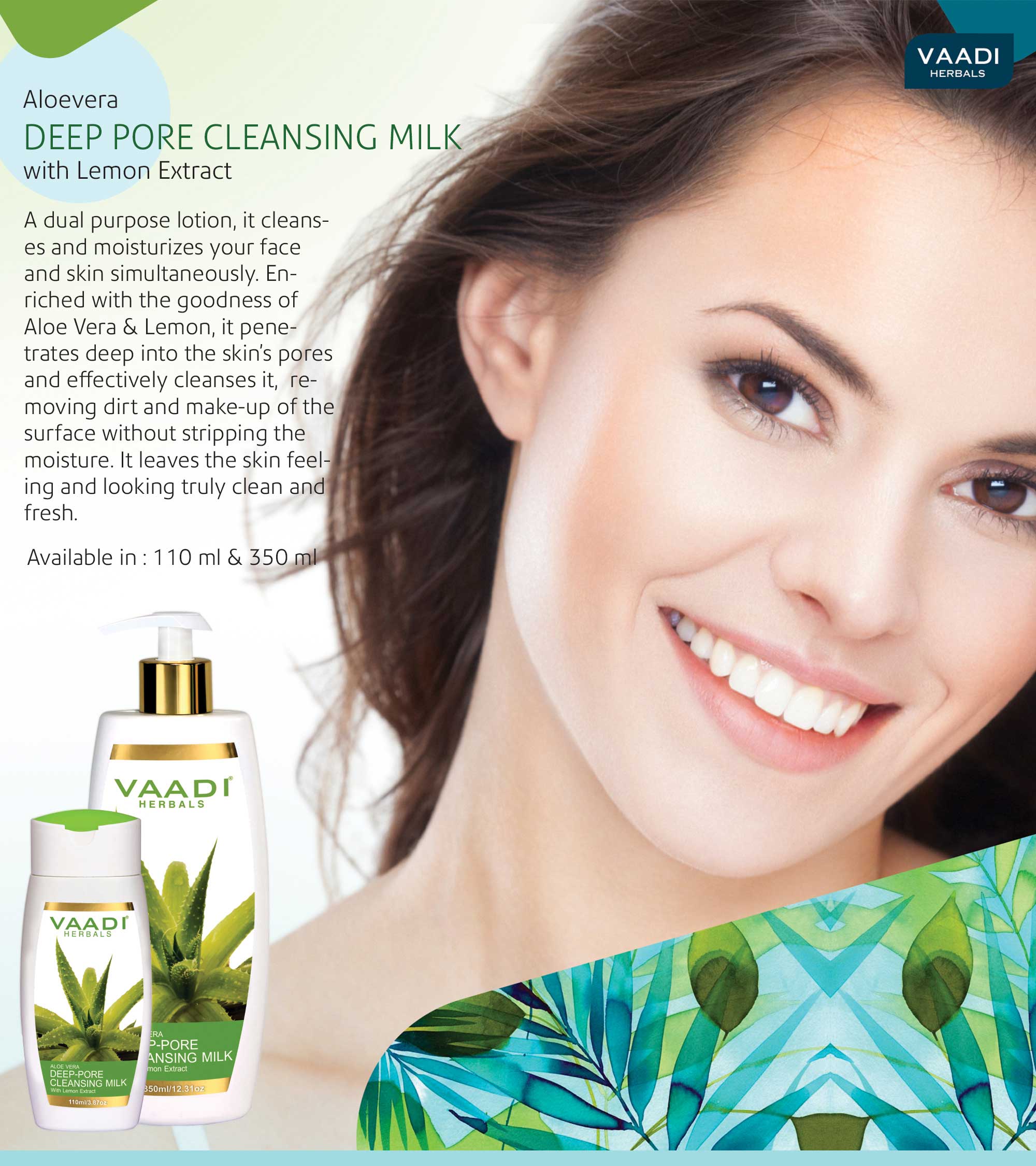 Organic Aloe Vera Deep Pore Cleansing Milk with Lemon Extract - Softens Skin (350 ml/ 12 fl oz) base Vaadi Organics UAE 