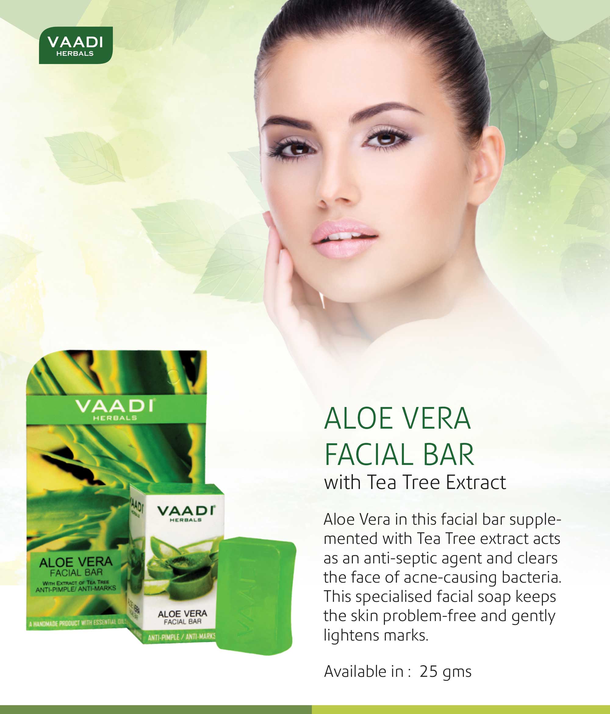 Organic Aloe Vera Facial Bar with Tea Tree and Honey - Reduces Acne (25 gms/0.9 oz) base Vaadi Organics UAE 