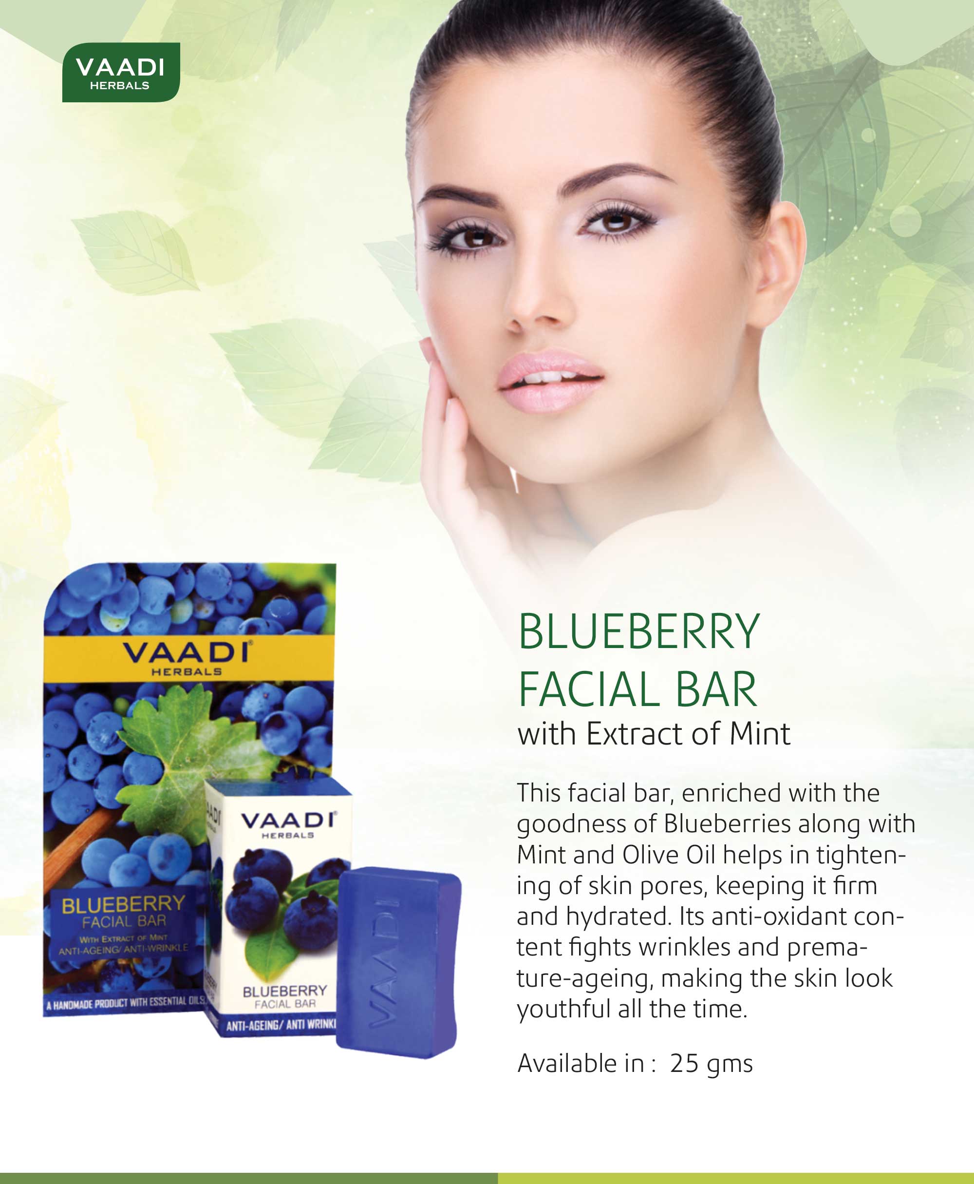 Organic Blueberry Facial Bar with Mint Extract & Olive Oil - Prevents Wrinkles (25 gms/0.9 oz) base Vaadi Organics UAE 