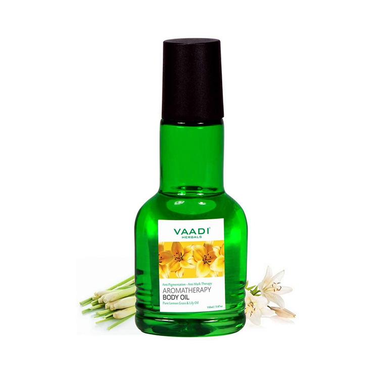 Organic Lemongrass Oil with Lily Extract - Aromatherapy - Strengthens Bones (110 ml/4 fl oz) base Vaadi Organics UAE 