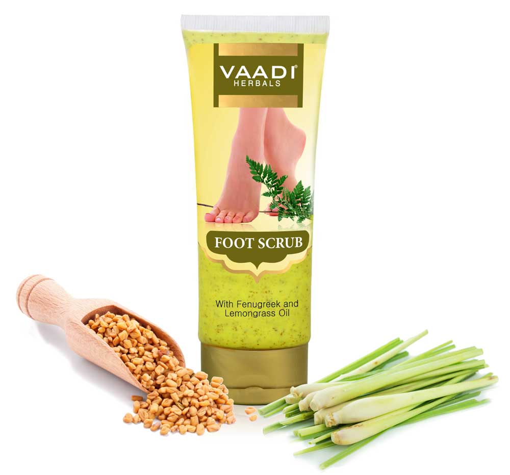 Organic Foot Scrub with Fenugreek & Lemongrass Oil - Therapeutic Exfoliates (110 gms / 4 oz) Vaadi Organics 