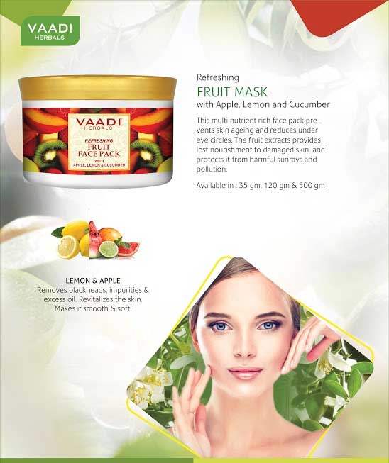 Refreshing Organic Fruit Face Pack with Apple, Lemon & Cucumber - Protects & Revitalizes Skin (600 gms/ 17.63 oz) base Vaadi Organics UAE 